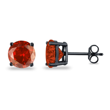 Butterfly Prong Round Casting Black Tone, Simulated Garnet CZ Stud Earrings 925 Sterling Silver